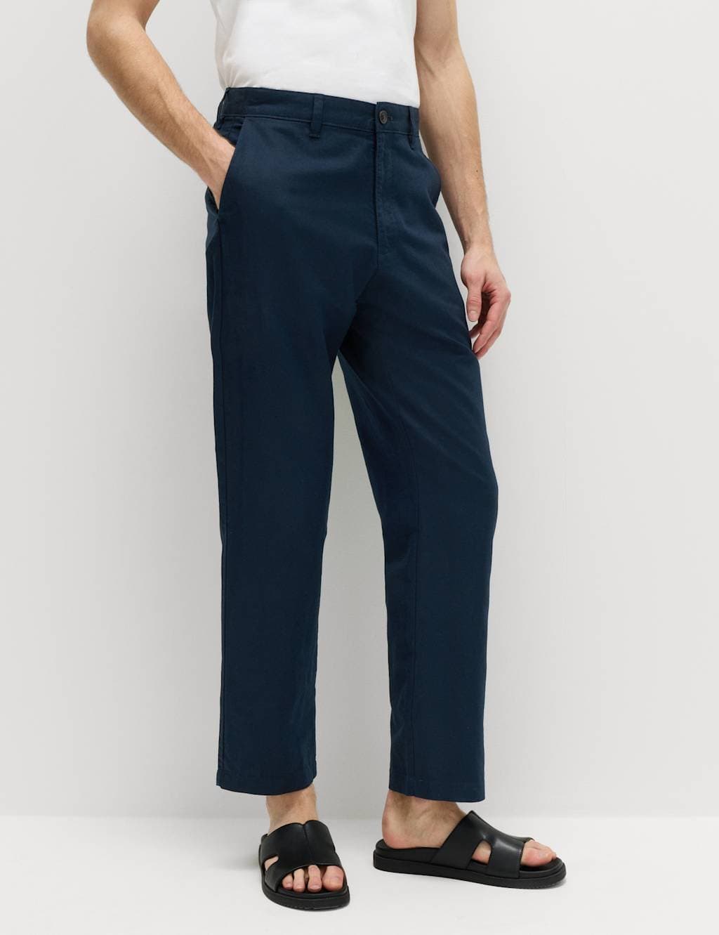 Marks & Spencer M&S Regular Fit Navy Chinos in Linen Blend