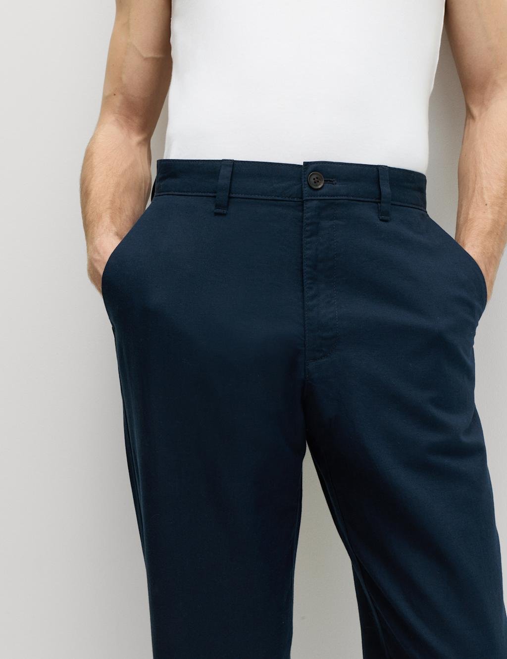 Marks & Spencer M&S 2 Pack Regular Fit Cotton Linen Blend Chinos Navy - 2