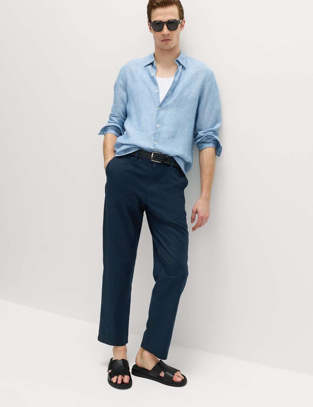 Marks & Spencer M&S 2 Pack Regular Fit Cotton Linen Blend Chinos Navy - 4