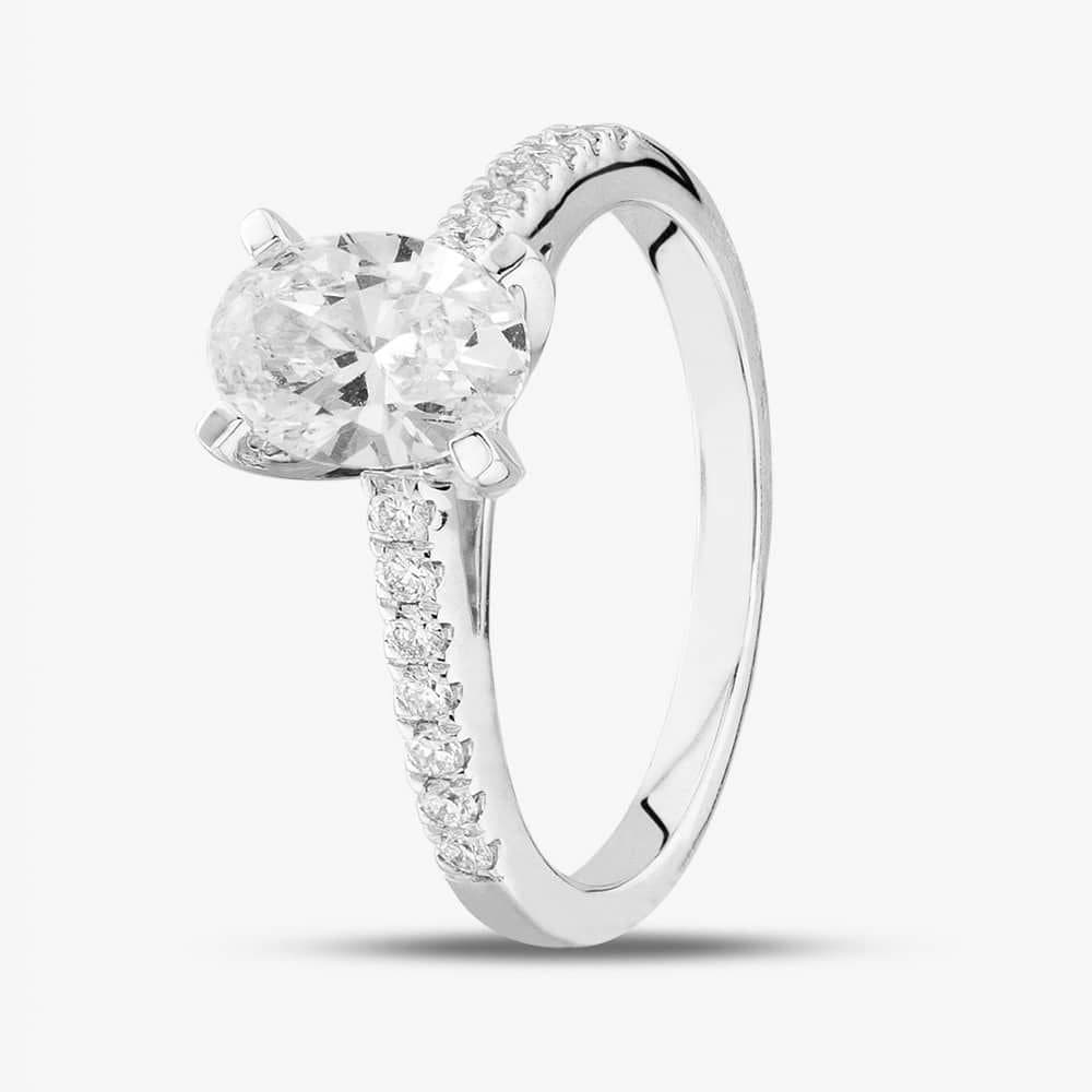 T.H.Baker T.H.Baker Women's 9ct White Gold Laboratory-Grown 1.20ct Oval & Brilliant Cut Diamond Shoulder Set Solitaire Ring in Silver