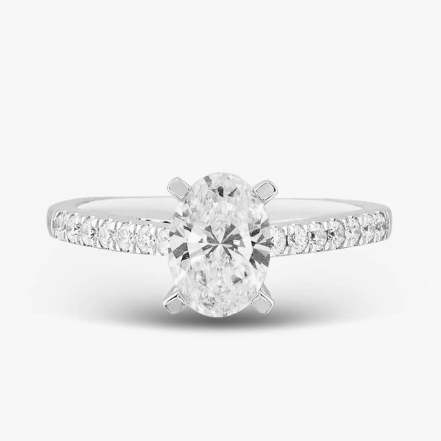 T.H.Baker T.H.Baker Women's 9ct White Gold Laboratory-Grown 1.20ct Oval & Brilliant Cut Diamond Shoulder Set Solitaire Ring in Silver - 2
