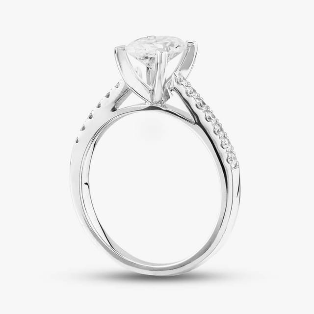 T.H.Baker T.H.Baker Women's 9ct White Gold Laboratory-Grown 1.20ct Oval & Brilliant Cut Diamond Shoulder Set Solitaire Ring in Silver - 3