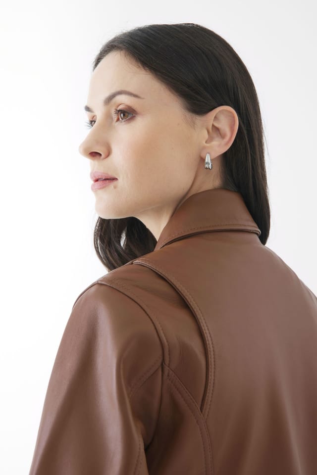 Bolongaro Trevor Bolongaro Trevor Women's Real Leather Louisa Trucker Jacket in Camel - 2