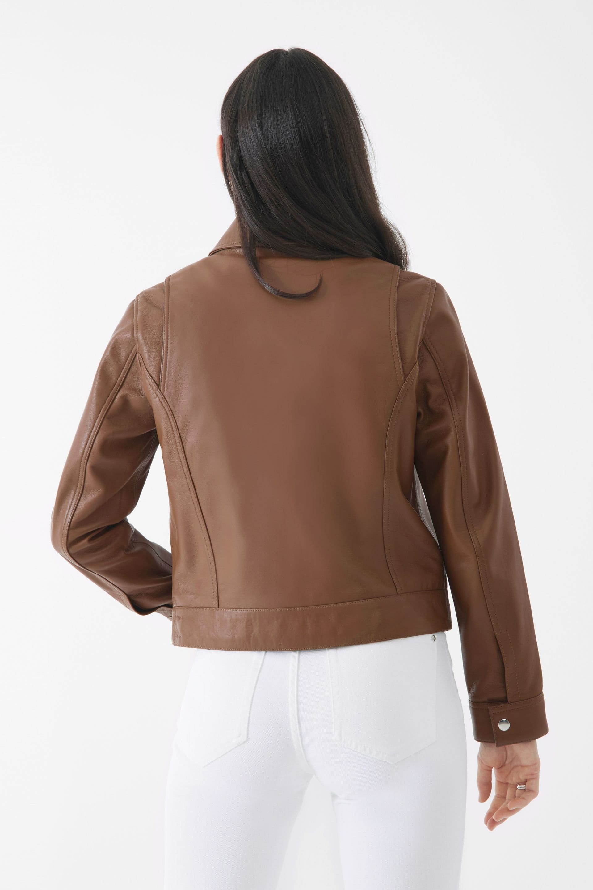 Bolongaro Trevor Bolongaro Trevor Women's Real Leather Louisa Trucker Jacket in Camel - 4