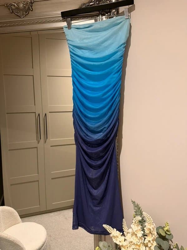 Shein Ombré mesh strapless ruched detail maxi dress