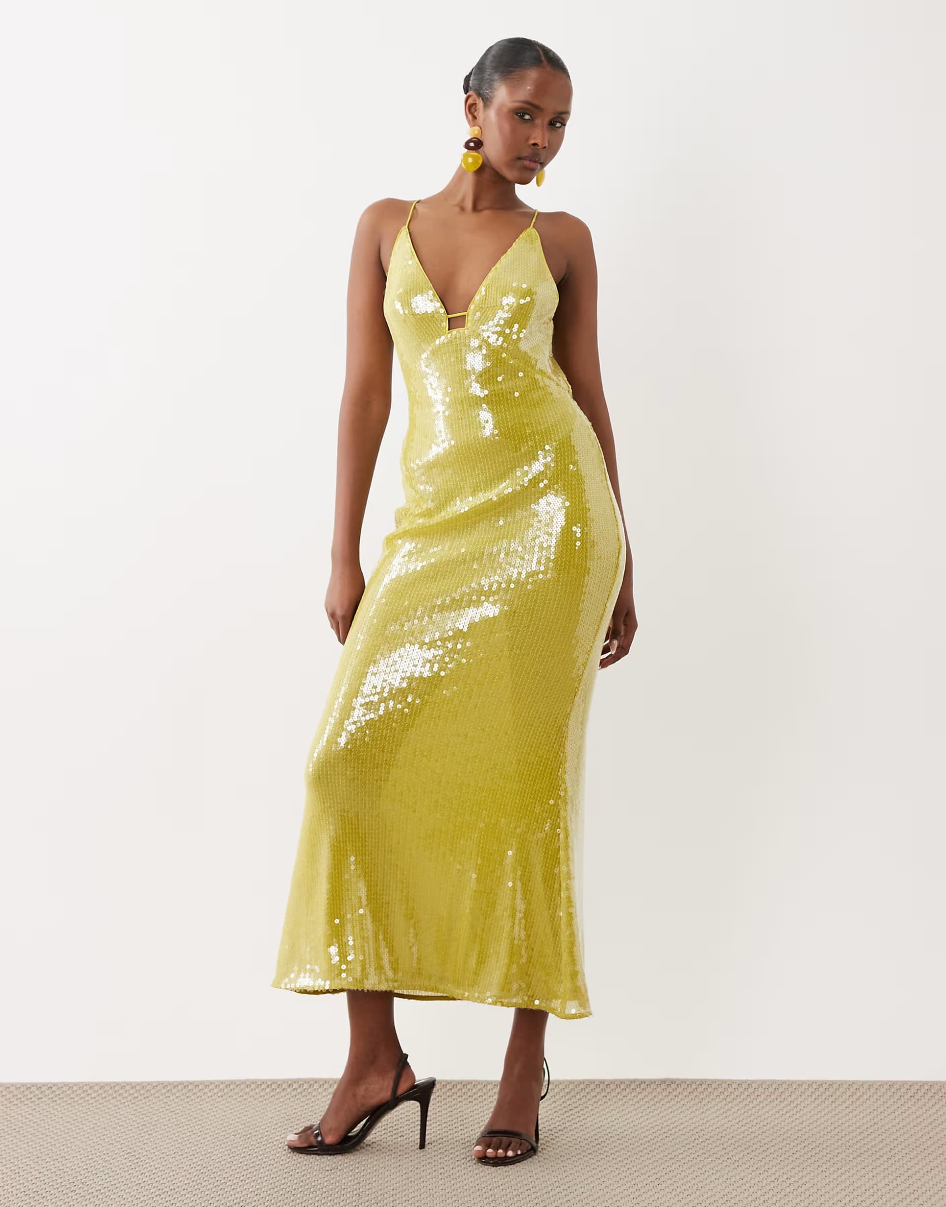 ASOS ASOS DESIGN glass sequin high apex plunge maxi dress in lime