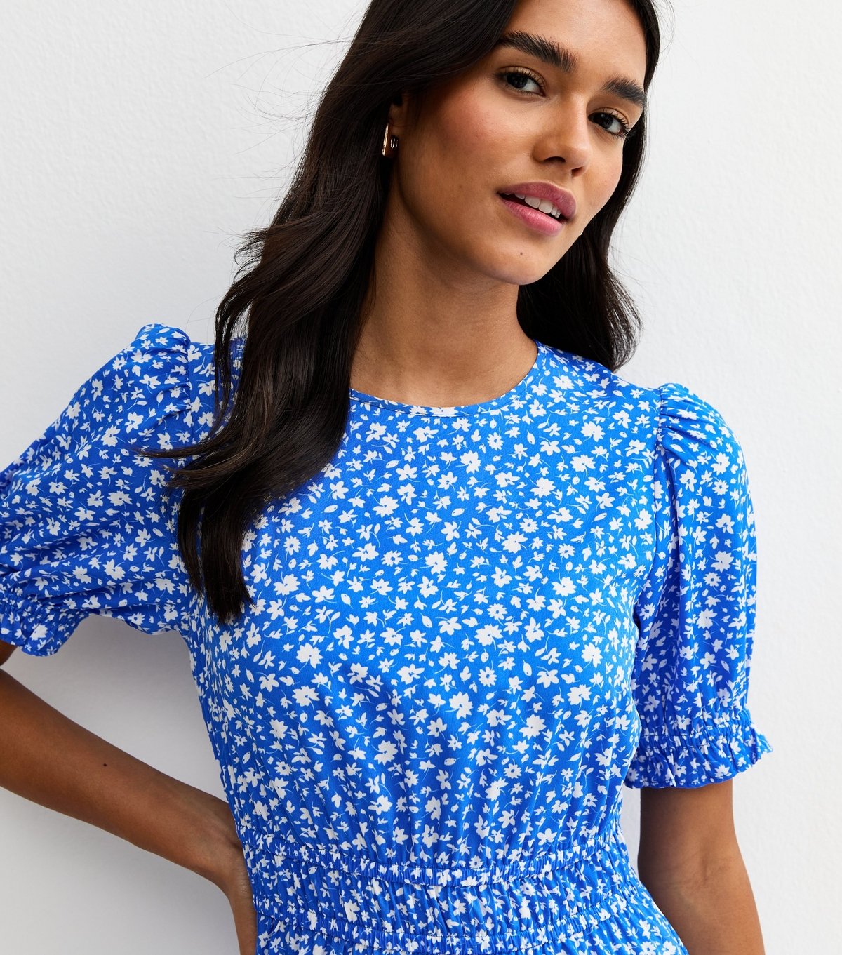 New Look Women's Bright Blue Crepe Ditsy Short Sleeve Tiered Midi Dress New Look - 3