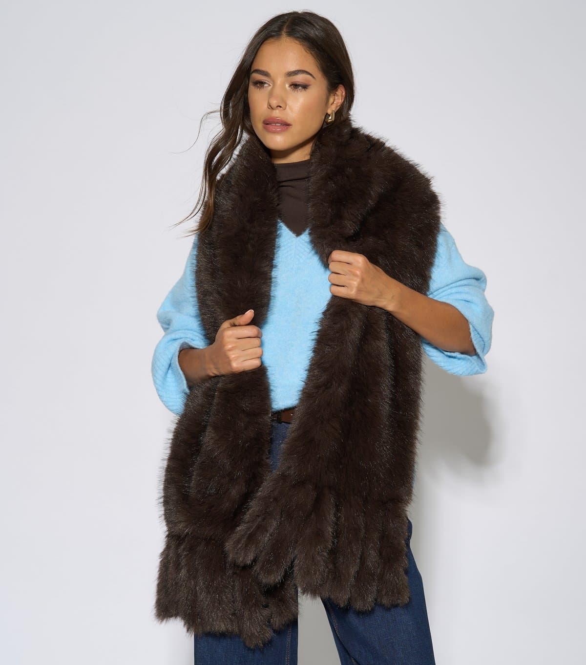 Gini London Dark Brown Faux Fur Scarf Gini London New Look