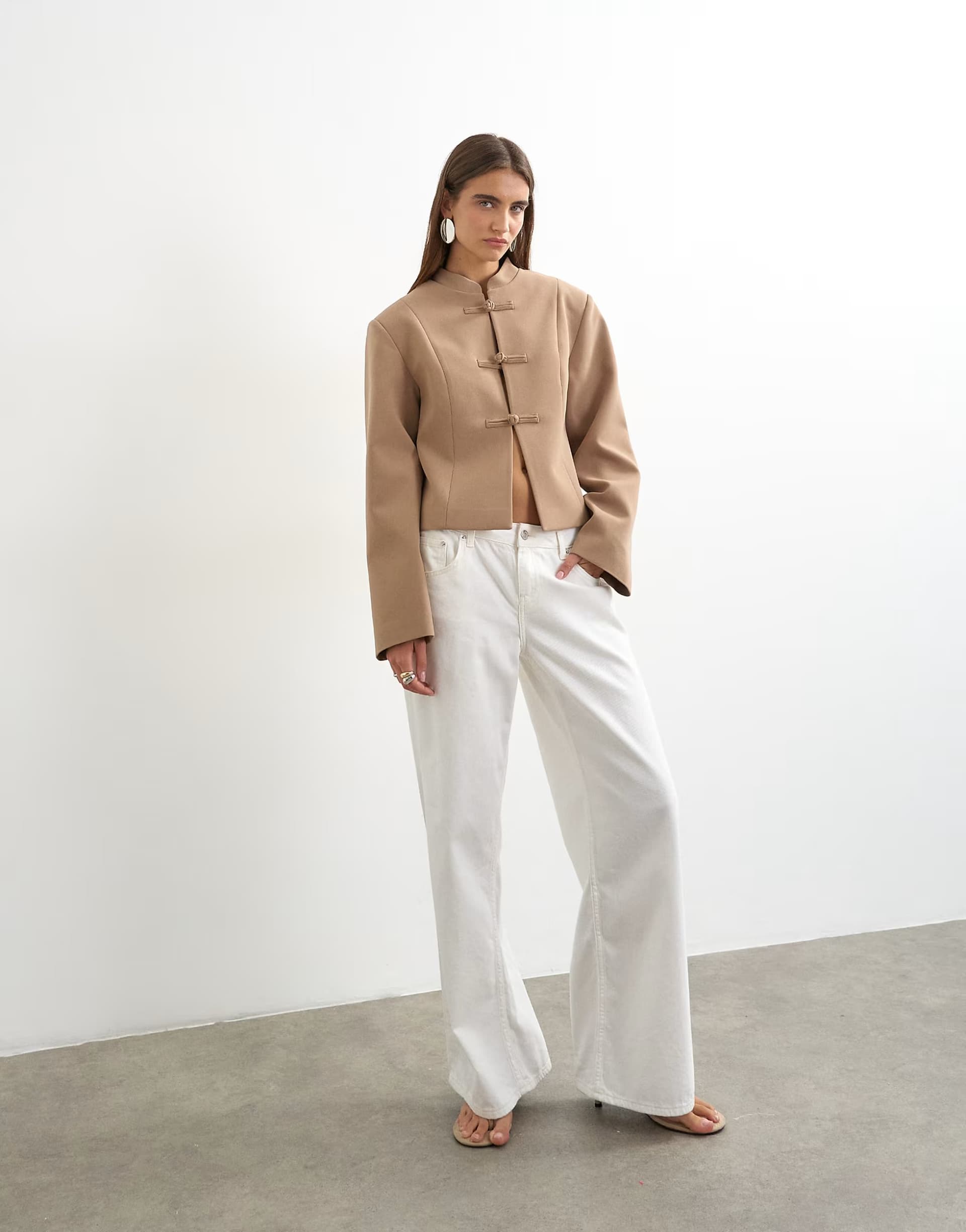 ASOS Topshop mandarin collar blazer in brown