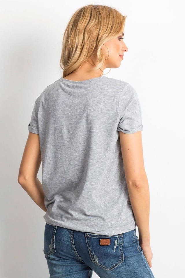 Love Lace Love Lace Women's Short Sleeve Cotton T-Shirt Round Neck in Grey - 3