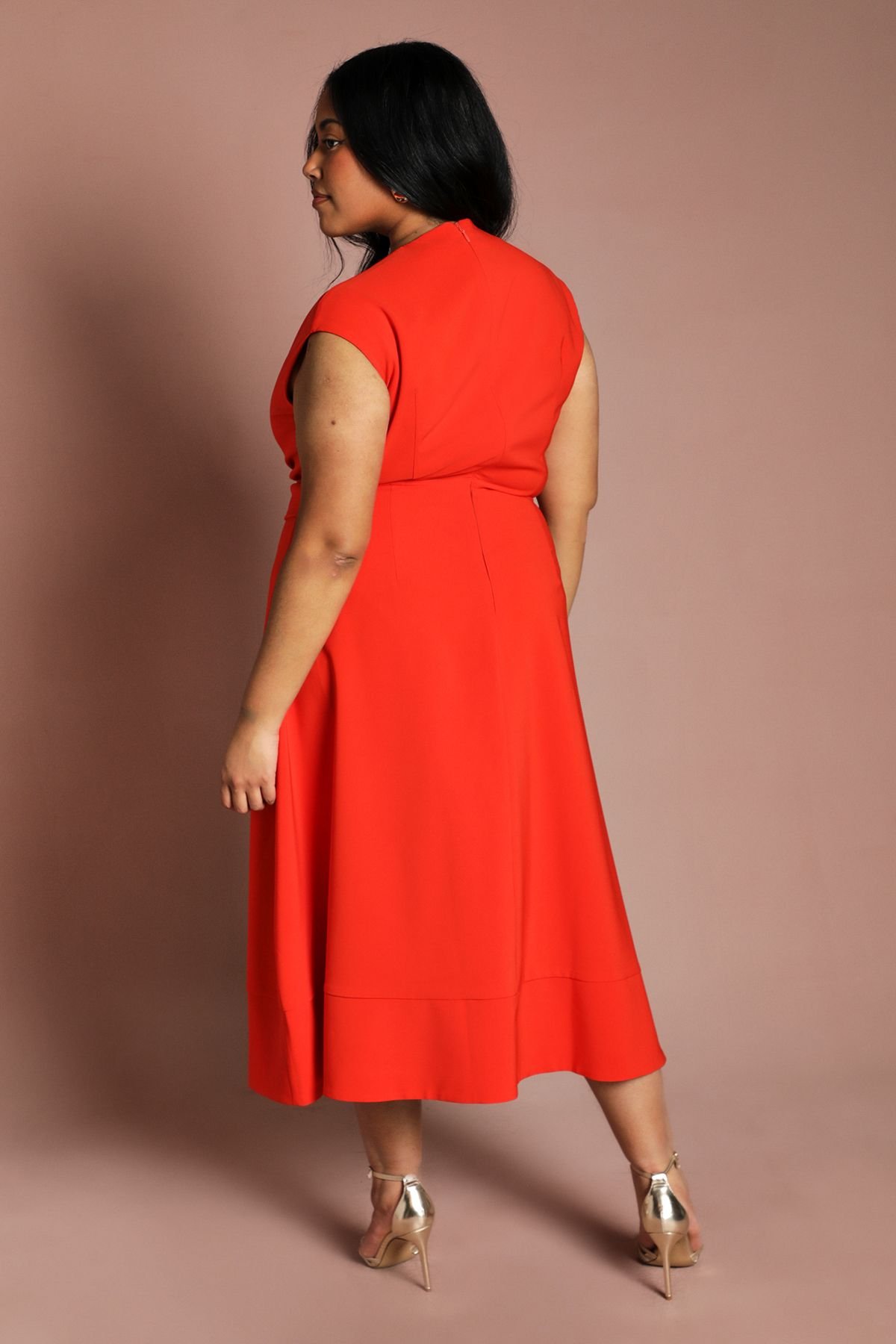 Coast Coast Women's Plus Belted Crepe Midi Dress in Flame Red - 3