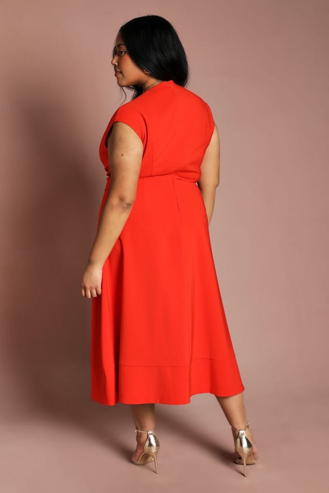 Coast Coast Women's Plus Belted Crepe Midi Dress in Flame Red - 3