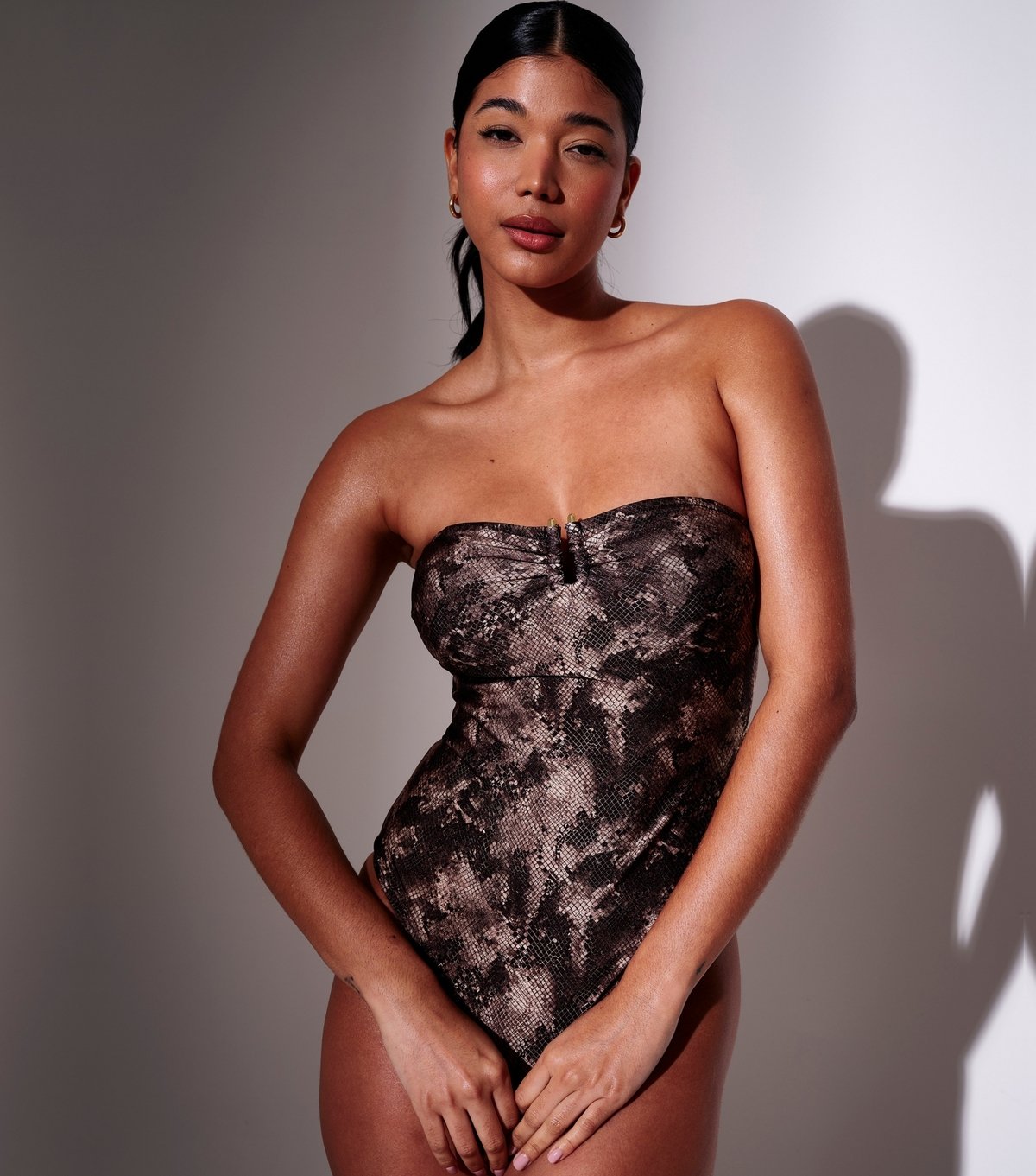 South Beach Women's Brown Snake Print Beaded Halterneck Swimsuit South Beach New Look - 2