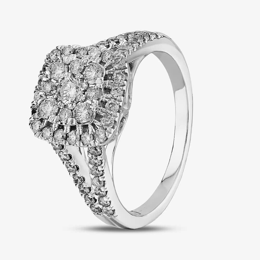 T.H.Baker T.H.Baker Women's 9ct White Gold 1.00ct Diamond Shouldered Square Cluster Ring in Silver