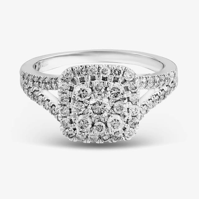 T.H.Baker T.H.Baker Women's 9ct White Gold 1.00ct Diamond Shouldered Square Cluster Ring in Silver - 2