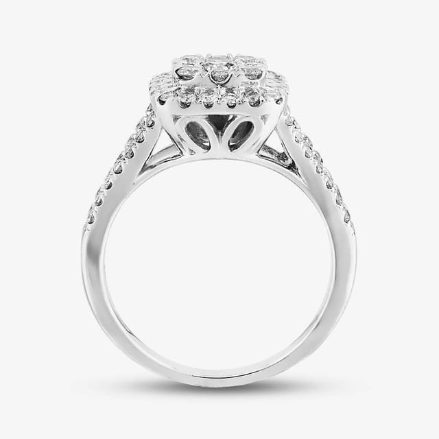 T.H.Baker T.H.Baker Women's 9ct White Gold 1.00ct Diamond Shouldered Square Cluster Ring in Silver - 3