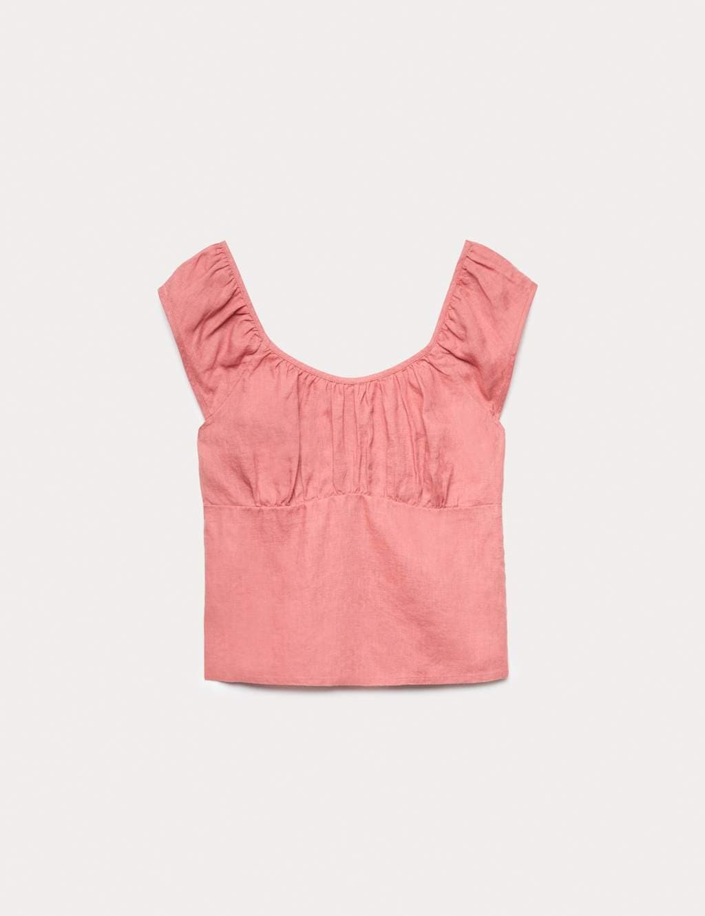 Marks & Spencer M&S Pure Linen Square Neck Ruched Top Terracotta