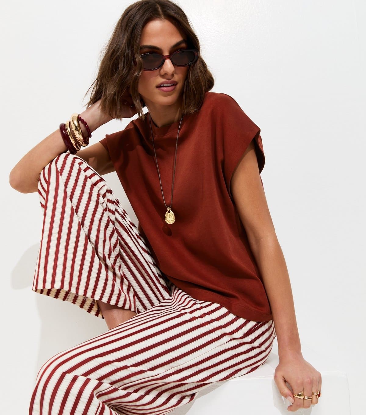 New Look New Look Dark Red Heavyweight Cotton T-Shirt