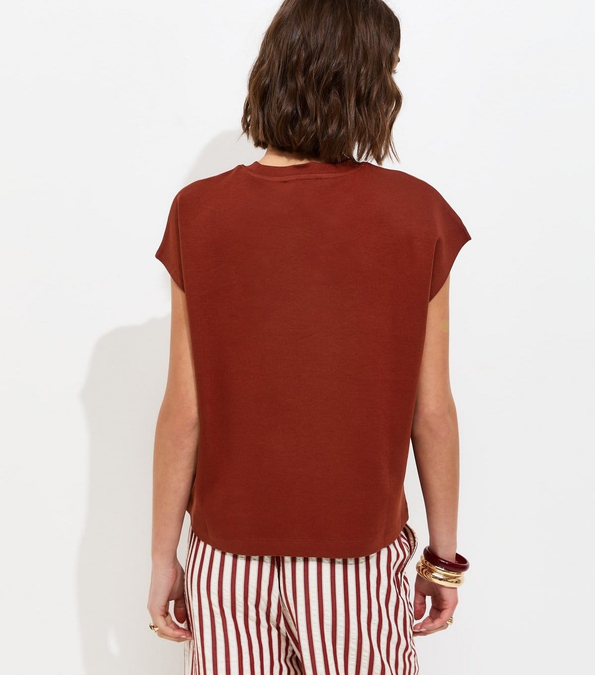 New Look Women's Dark Red Premium Grown On Sleeve Heavyweight Cotton T-Shirt New Look - 4