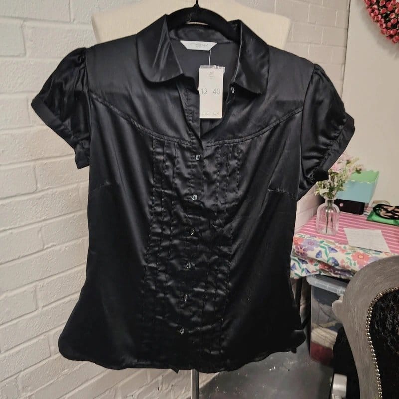 New Look Black Satin Puff Sleeve Blouse