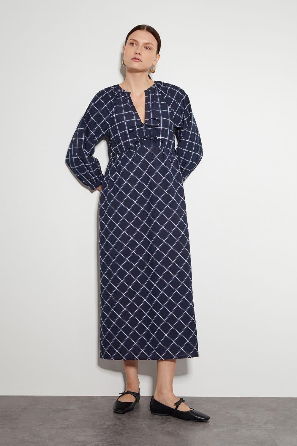 Monsoon Monsoon Women's Frankie Tie Front Check Print Maxi Dress in Blue