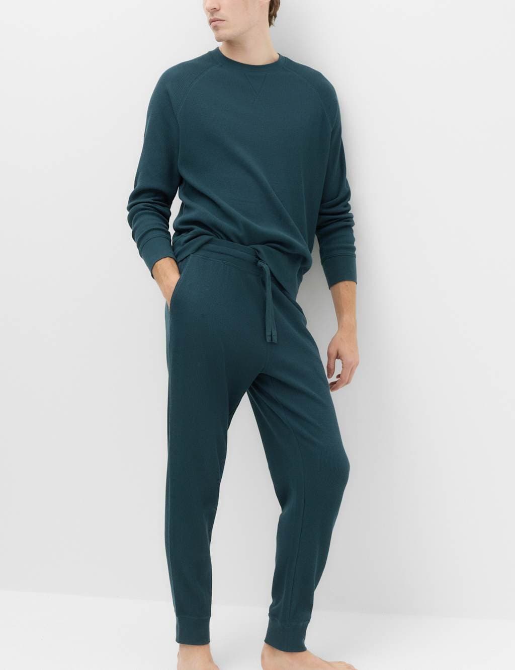 Marks & Spencer M&S Dark Kingfisher Waffle Knit Loungewear Bottoms