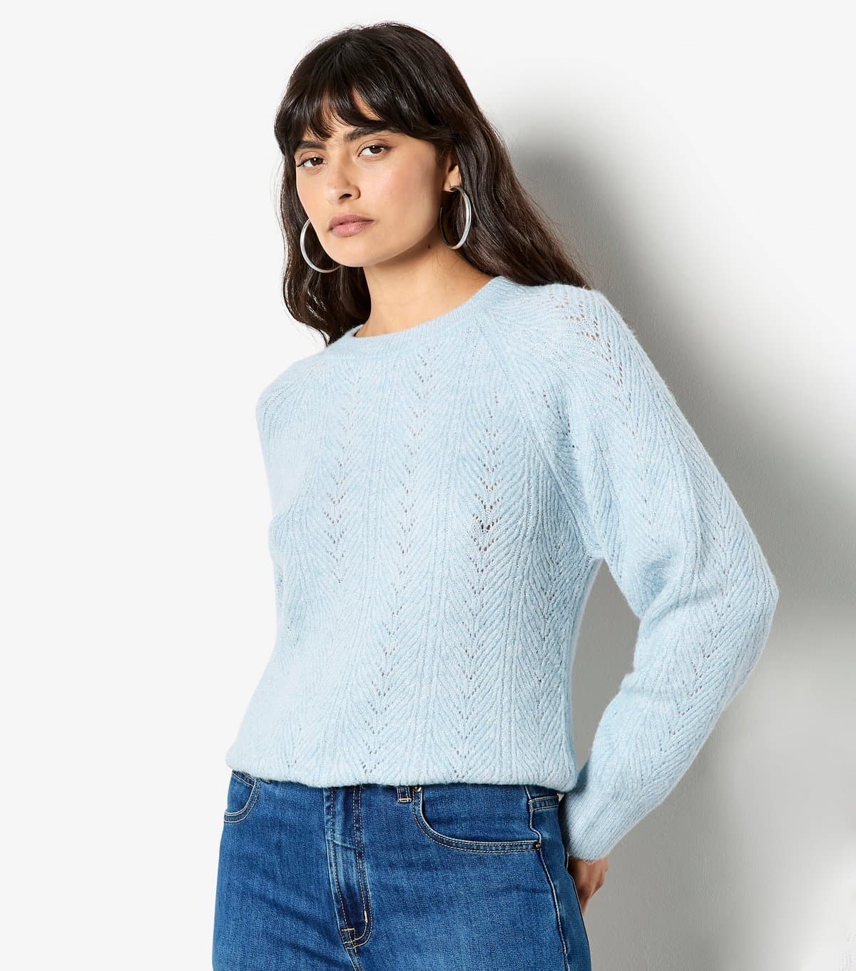 Apricot Women's Light Blue Sparkly Pointelle Jumper Apricot New Look
