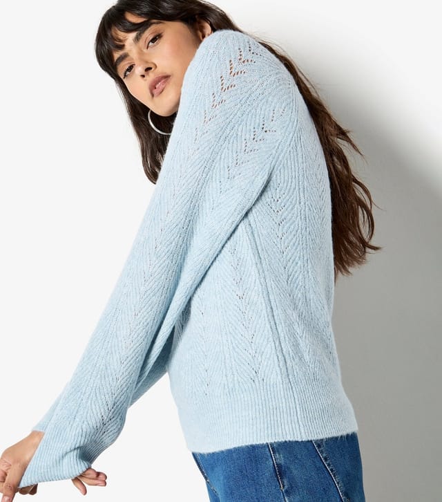Apricot Women's Light Blue Sparkly Pointelle Jumper Apricot New Look - 2