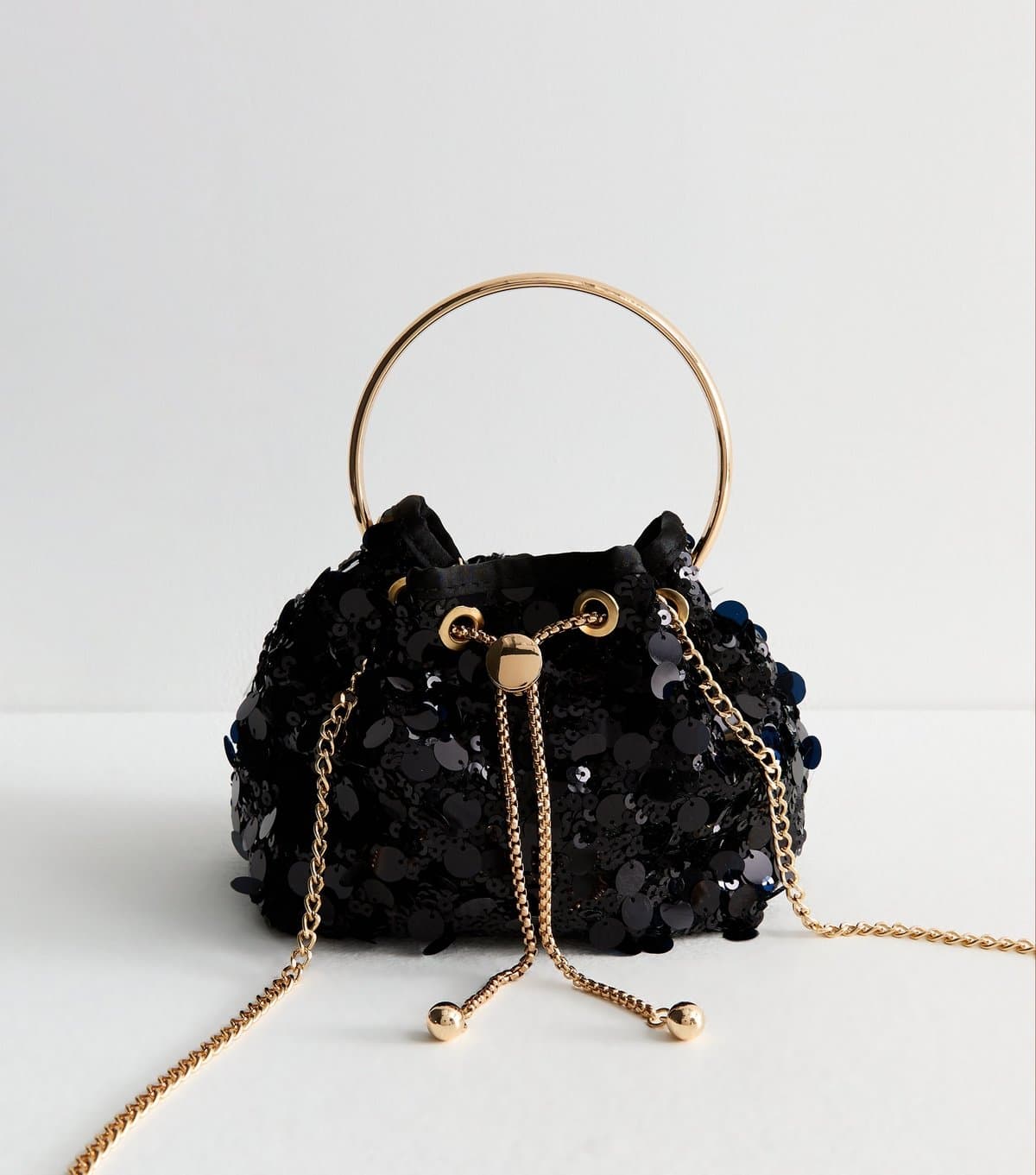 New Look Black Large Sequin Embellished Bucket Clutch New Look
