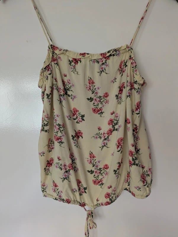 New Look New Look Yellow Floral Cami Top Size 8 Pink Ditsy Print Adjustable Tie Hem