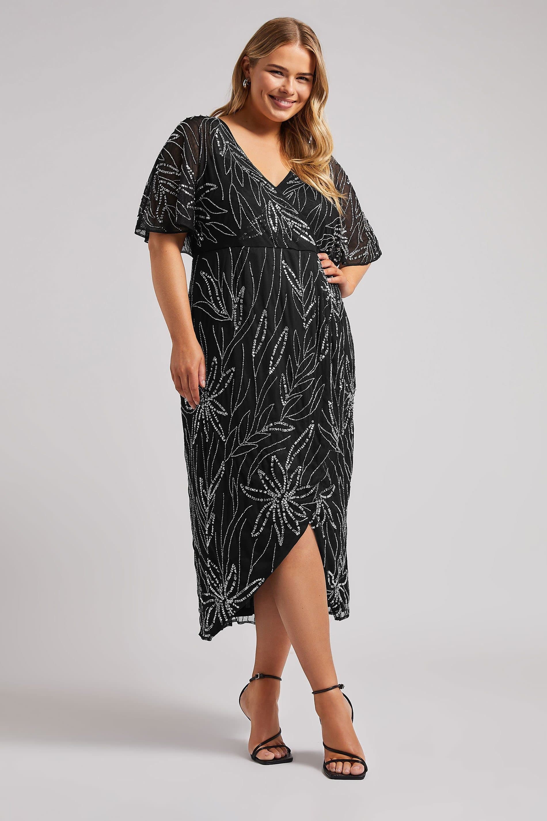 Yours Yours Women's Embellished Wrap Midi Dress in Black