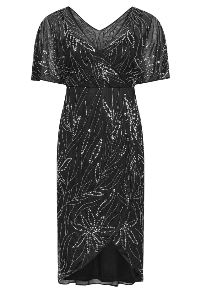 Yours Yours Women's Embellished Wrap Midi Dress in Black - 2
