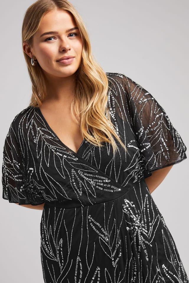 Yours Yours Women's Embellished Wrap Midi Dress in Black - 3