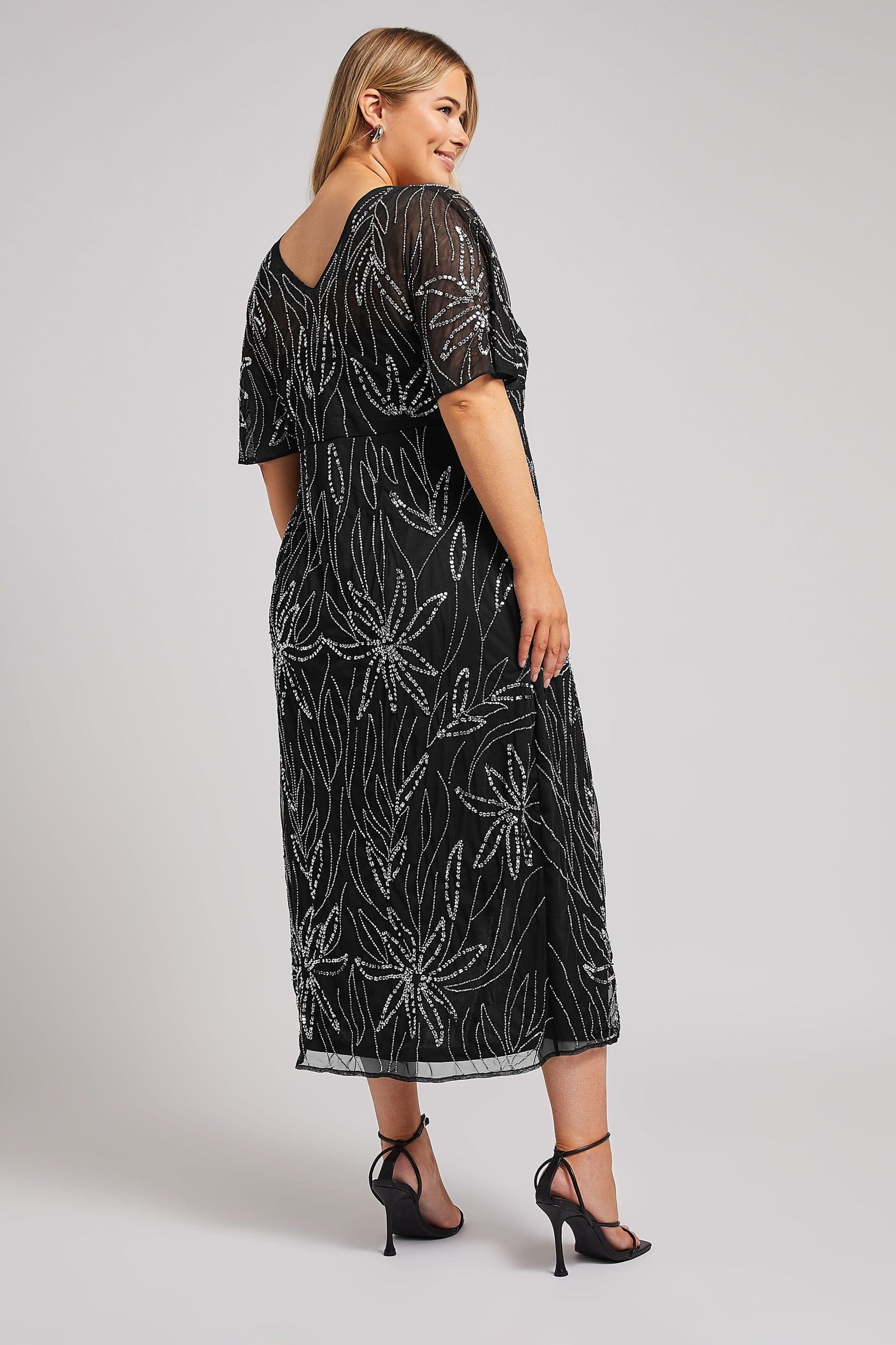 Yours Yours Women's Embellished Wrap Midi Dress in Black - 4