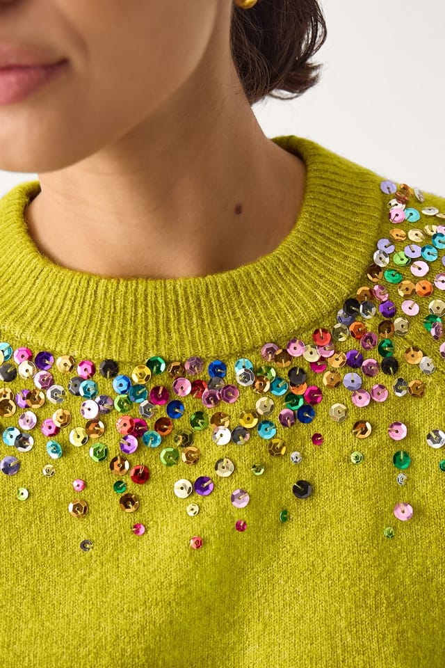 Monsoon Monsoon Women's Samara Sequin Collar Jumper Green - 3