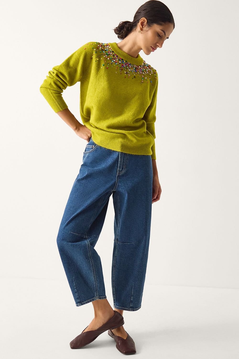 Monsoon Monsoon Women's Samara Sequin Collar Jumper Green - 4