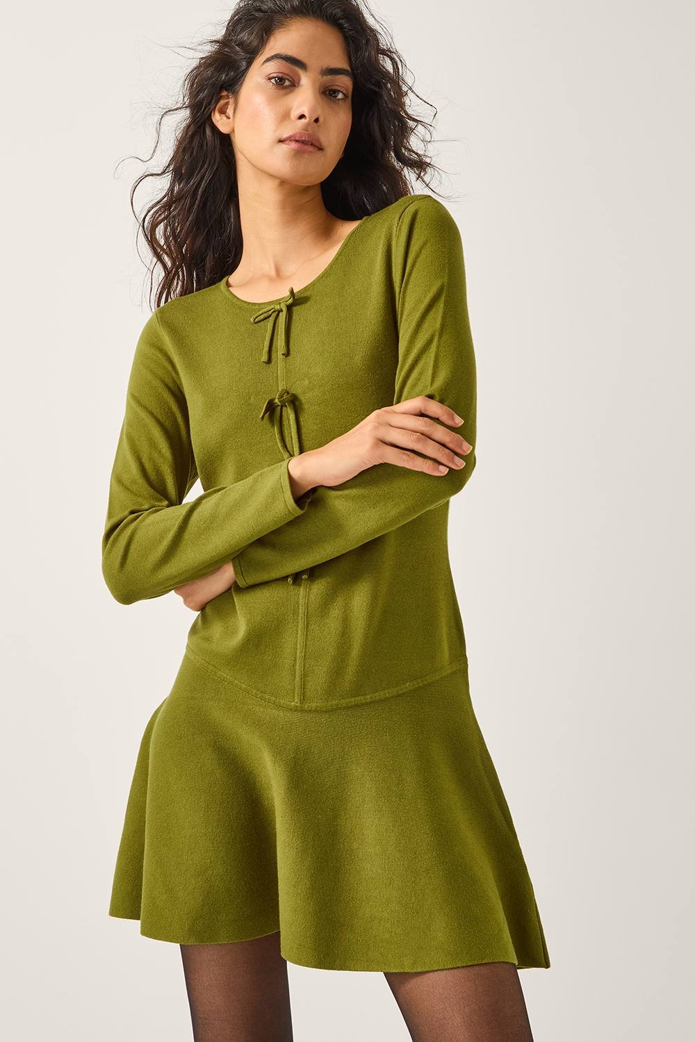 Monsoon Monsoon Women's Bayle Bow Knit Mini Dress Green - 2