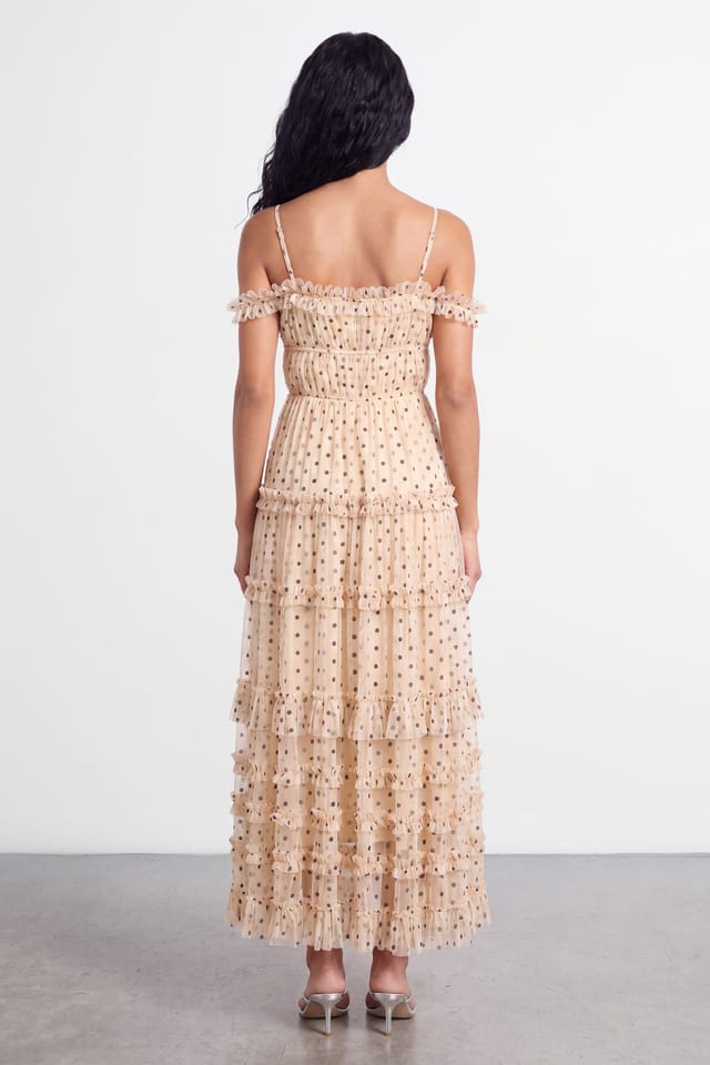 Warehouse Warehouse Women's Bardot Gathered Seam Detail Tulle Maxi Dress in Ivory - 2