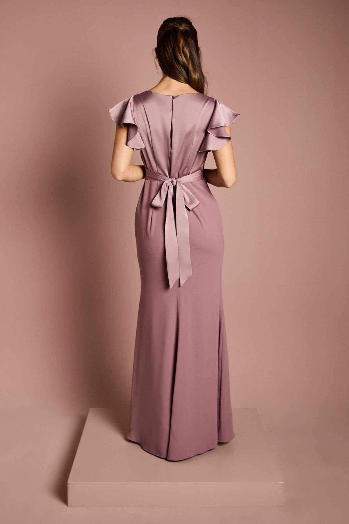 Coast Coast Women's Honoured V Neck Angel Short Sleeve Satin Maxi Bridesmaid Dress in Dusty Mauve - 3