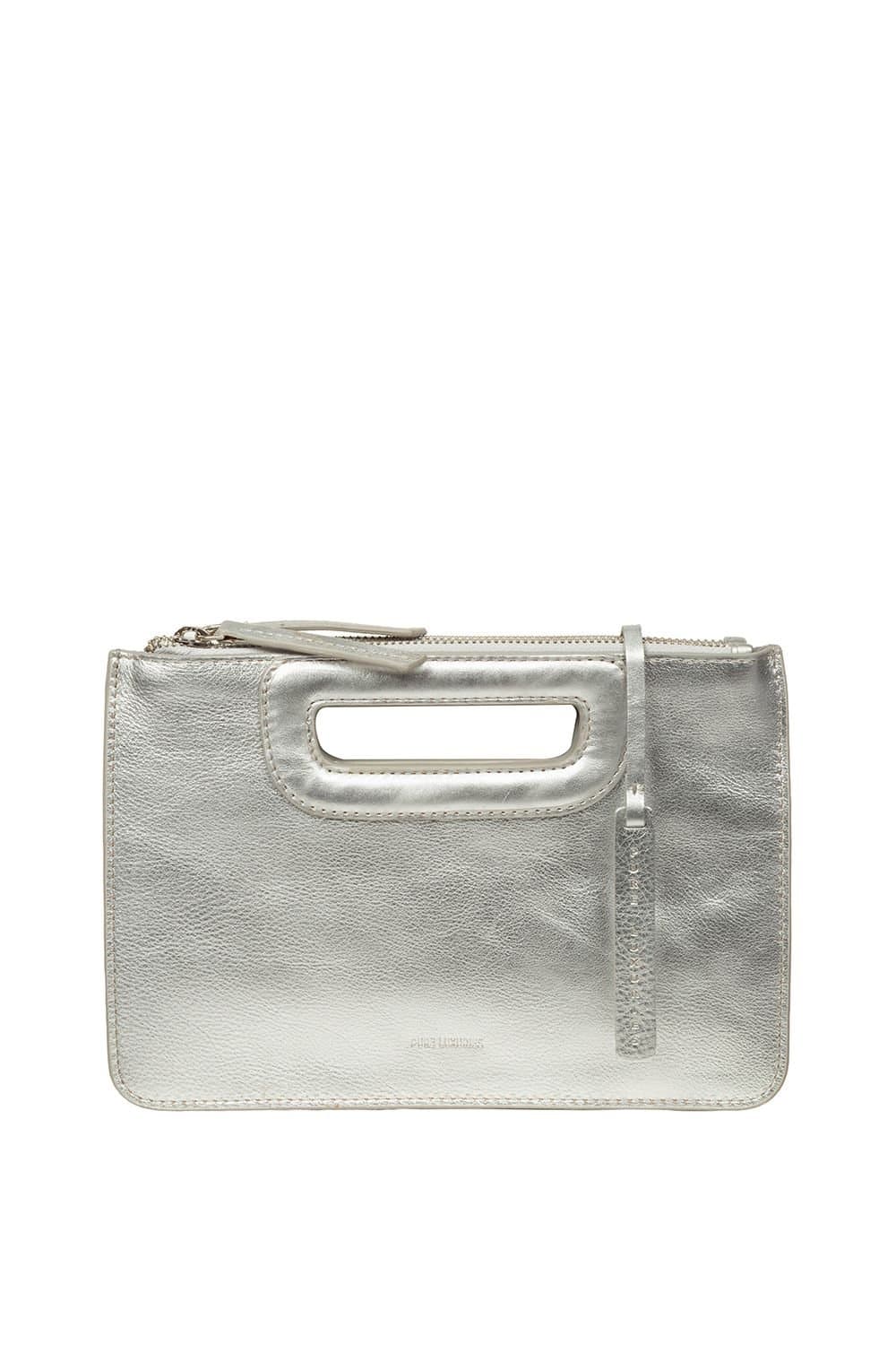 Pure Luxuries London Pure Luxuries London Women's 'Guinevere' Leather Clutch Bag in Silver