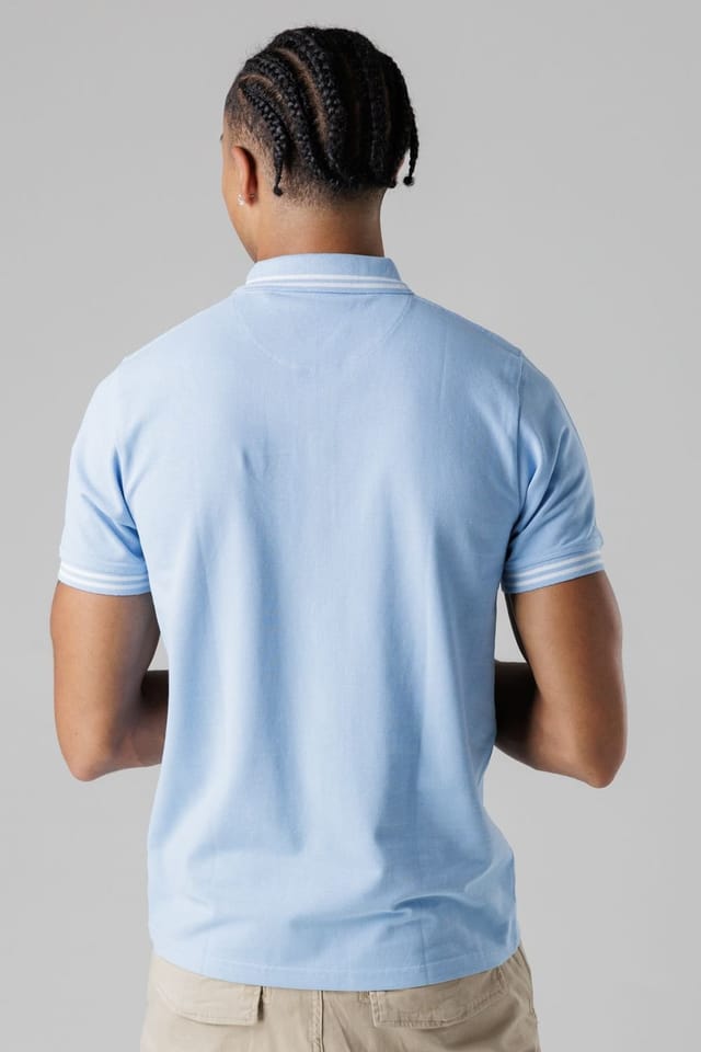 Firetrap Firetrap Men's Regular Fit Cotton Button Polo Shirt with Stripe Detail in Mid Blue - 2