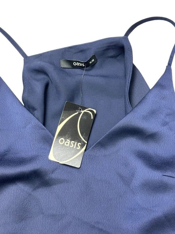 Oasis OASIS Top Size 10 Small Navy Blue Satin NEW Women's Tank Top EU38 RRP £35