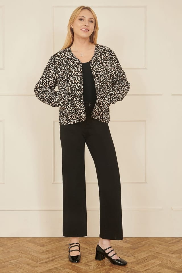 Yumi Yumi Women's Brown Leopard Print Boxy Jacket in Black - 2