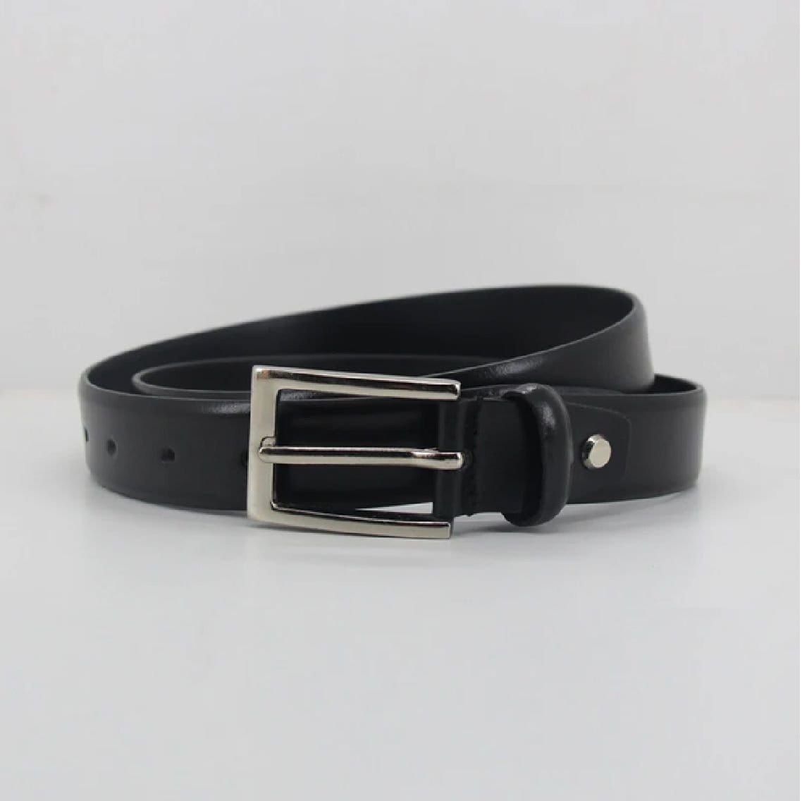 Lucini Men's Italian Leather Dress Belt with Silver Buckle in