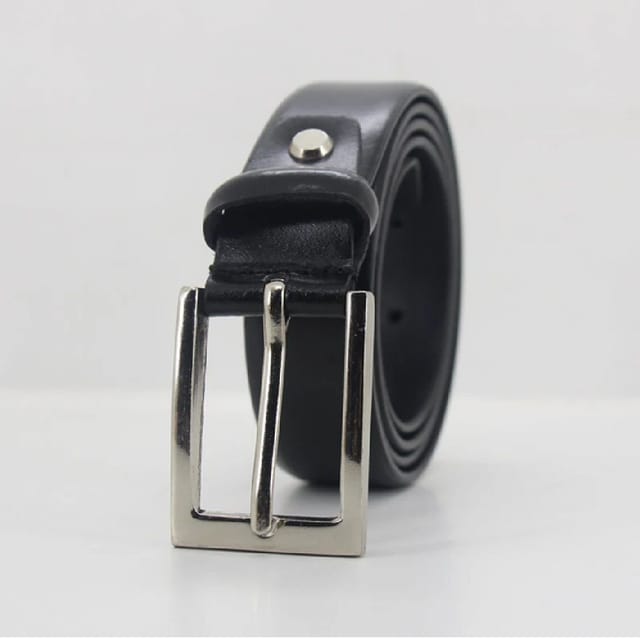 Lucini Lucini Men's Men's Italian Leather Dress Belt with Classic Silver Buckle in Black - 2