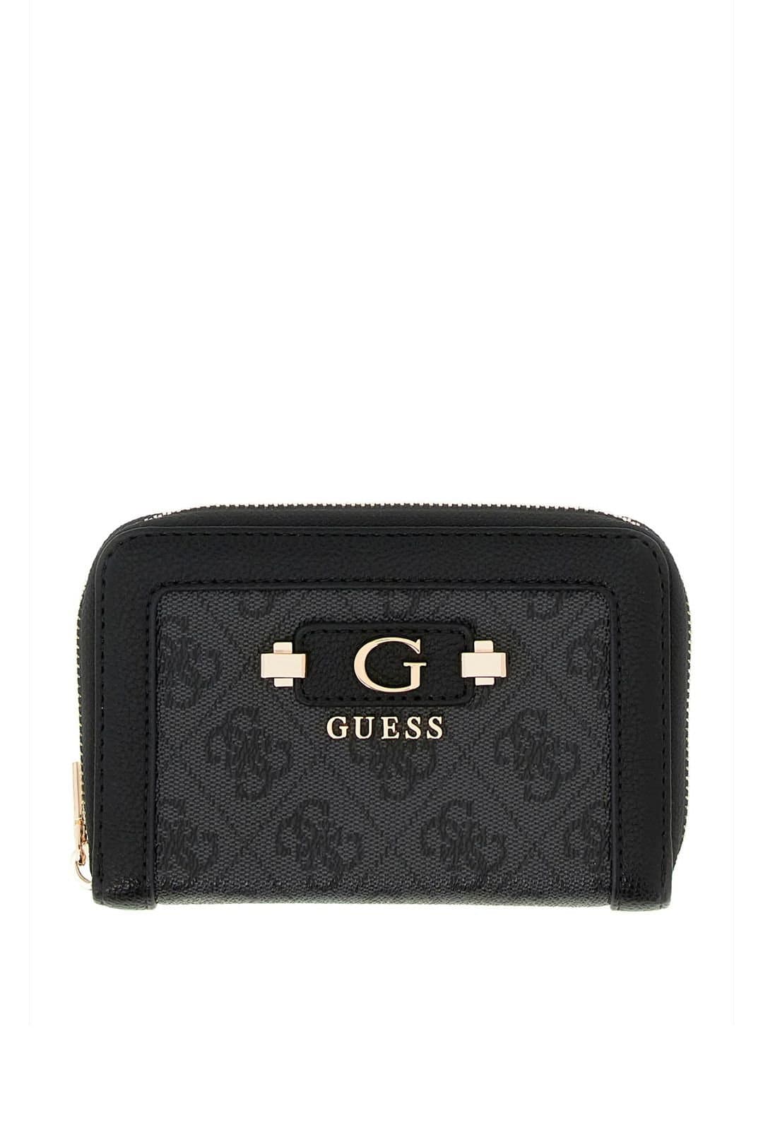 Guess Guess Women's Lindsey Medium Zip Around Purse Coal Logo in Black