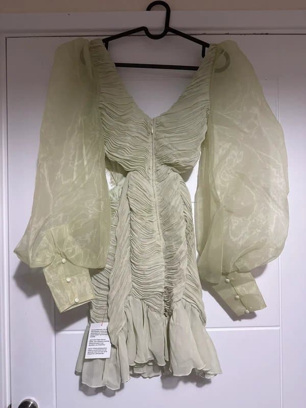 ASOS Design Asos Luxe Womens Lace Ruched Sheer Puff Sleeve Mini Dress In Green RRP £95