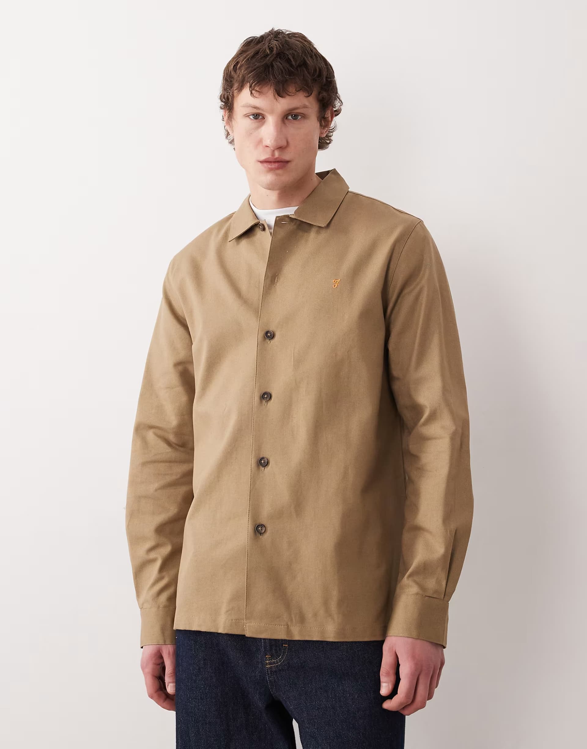 ASOS Farah Callier button through logo overshirt in beige
