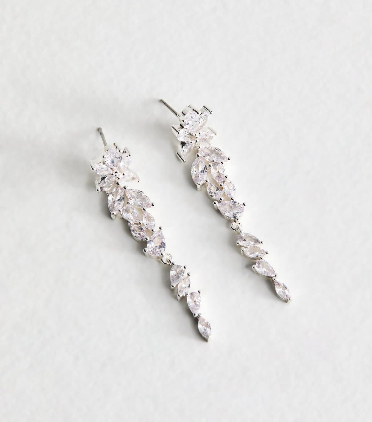 New Look Silver Tone Cubic Zirconia Leaf Tassel Drop Earrings New Look