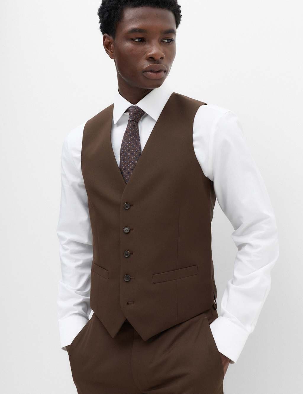 Marks & Spencer M&S Textured Waistcoat Chocolate